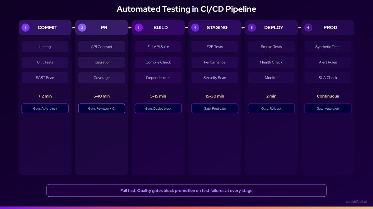 Automated Testing CI/CD Pipeline - 6 stages from commit to production