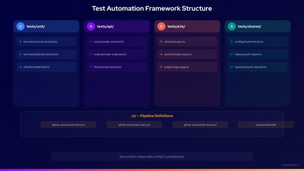 Test Automation Framework Structure - Unit, API, E2E and shared test directories